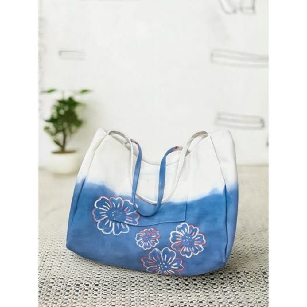 Handmade Cotton Tote Bag | Indigo Batik Shoulder Tote | Canvas Market Bag